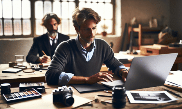 Un homme européen utilisant un ordinateur portable sur un bureau moderne